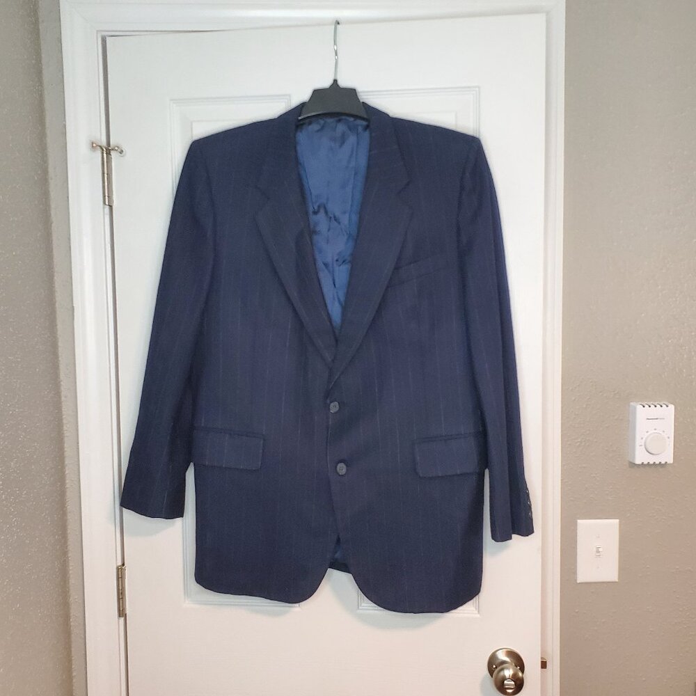 Andre Vachon 100% Wool Men's Navy Blue Striped Blazer R46